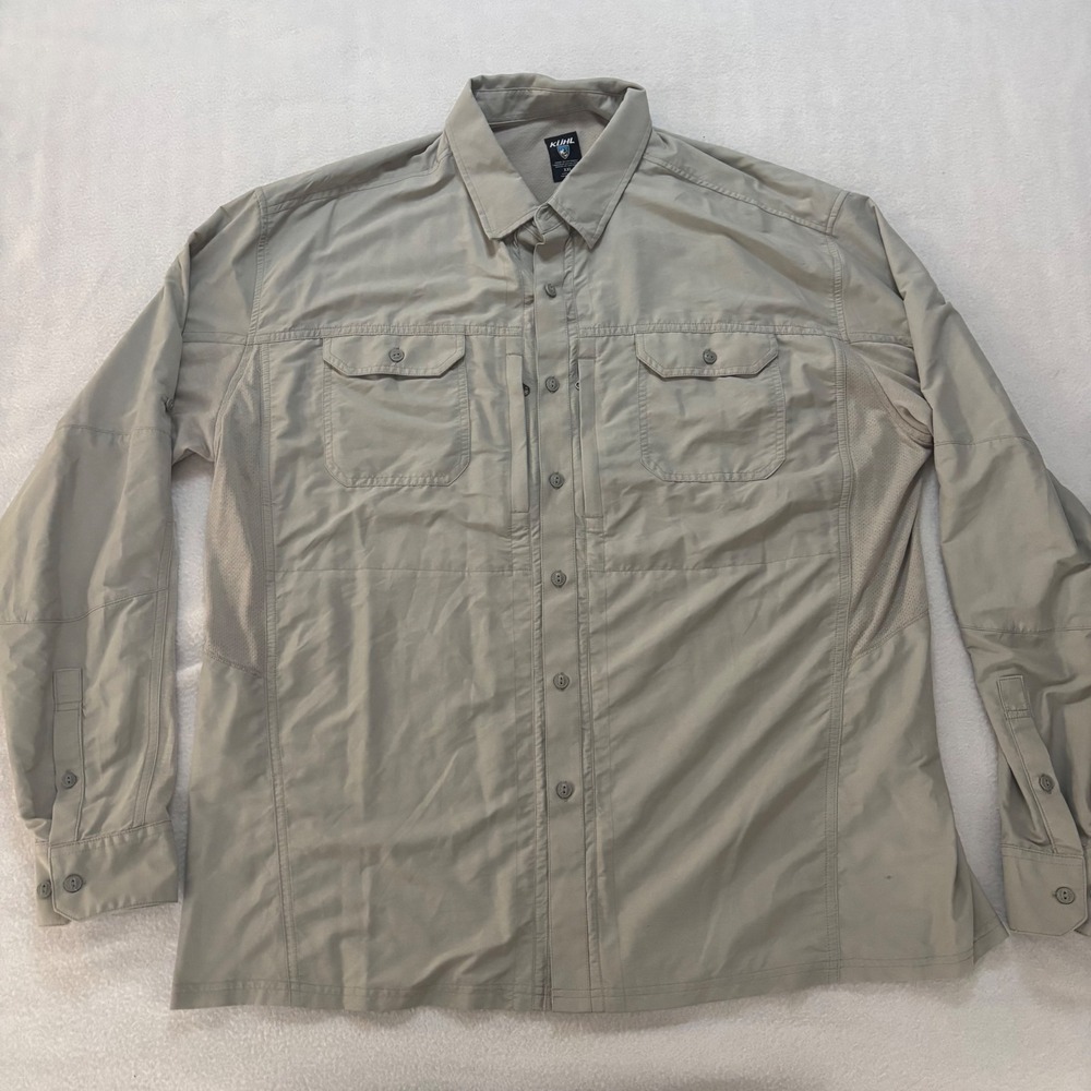 Kuhl Airspeed Shirt Mens XXL Tan Long Sleeve Hiking Vented Button Down Khaki